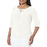 Star Vixen Womens 3/4 Sleeve, Front Tie Peasant Top