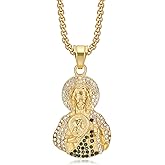 NEGS 18K Gold Plated Saint Jude Pendant Stainless Steel Necklace for Men Women, 24 Inch Chain San Judas Tadeo Medalla Cadena Oro Laminado Christian Prayer Jewelry Religious Gift