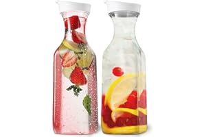 DilaBee Large 50 Oz Square Carafes, Plastic Pitchers for Drinks, Milk, Smoothie, Iced Tea, Water Pitcher, Mimosa Bar, Juice Containers with lids for Fridge - BPA-Free (2-Pack) - Not Dishwasher Safe