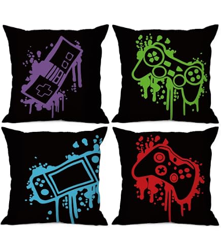 4-Pack Video Game Throw Pillow Covers - 16x16 Inch Gamer Controller Designs - View #7
