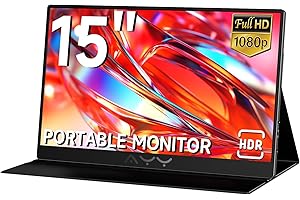 AYY 15 Inch Portable Monitor 1080P FHD 100% sRGB, USB-C HDMI External Display, HDR IPS Ultra-Slim Second Screen for Laptop PC Mac Phone PS5/4 Xbox Switch, Dual Speakers, with Smart Cover(Black)