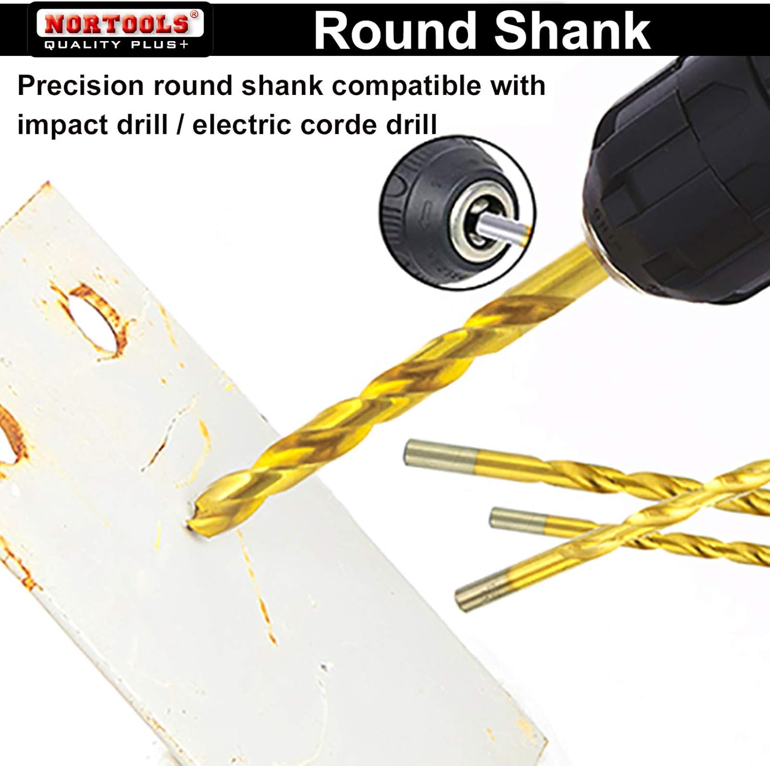 NORTOOLS Drill Bit Set, 25 pcs Titanium Nitride Coated HSS Fully Ground Round Shank Drill Bits for Steel Soft Metal - Image 4