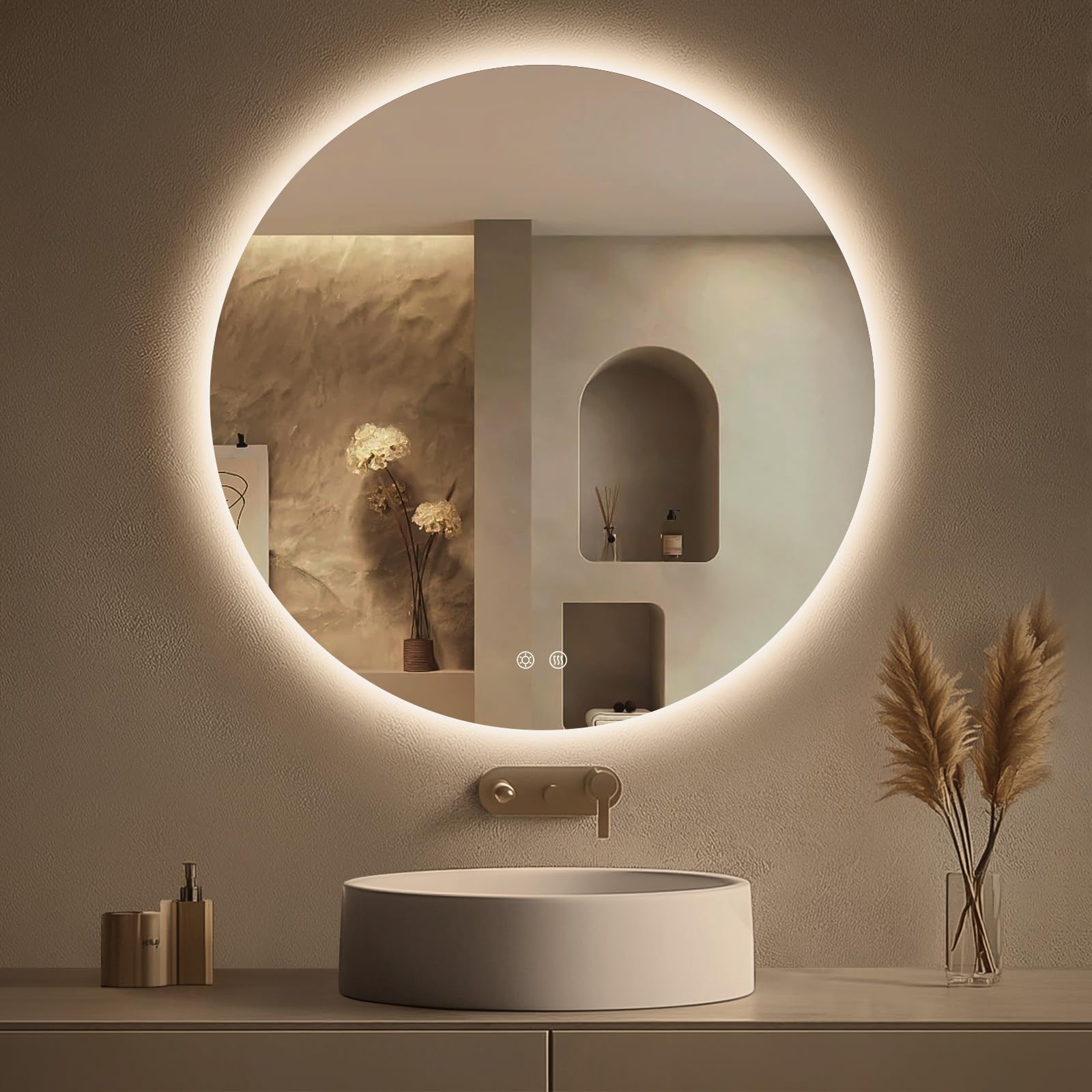 Photo 1 of LOVESPEJO 30 Inch Round Backlit Mirror Bathroom, Bathroom Mirror with Lights, Anti-Fog, Dimmable, Circle LED Mirror for Bathroom, Stepless Dimmable, 3 Colors, Memory, Shatter-Proof, IP54