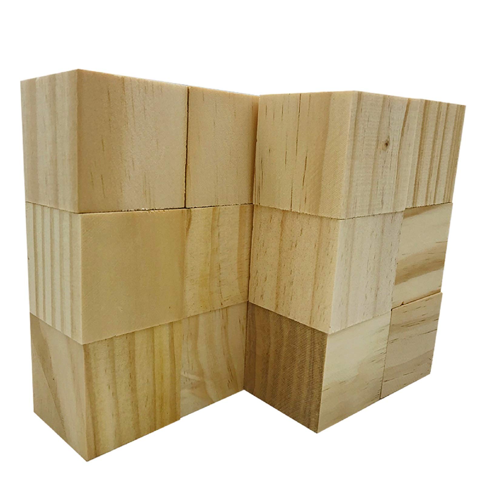 Fycooler 12 Pieces Unfinished Smooth Wooden Cubes 5 x 5 x 5cm DIY Wooden Square Natural Decoration Pine Square Blocks, Perfect for Stamps, Numbers, Arts and Crafts Basswood Carving Blocks