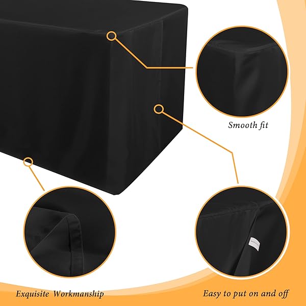 OBSTAL 4 PACK BLACK TABLECLOTH FITTED TABLE CLOTHES FOR 8 FOOT RECTANGLE TABLES – WATER RESISTANT WASHABLE FABRIC POLYESTER RECTANGLE TABLE COVER FOR OUTDOOR/INDOOR USES?96L X 30W X 30H INCHES, BLACK?