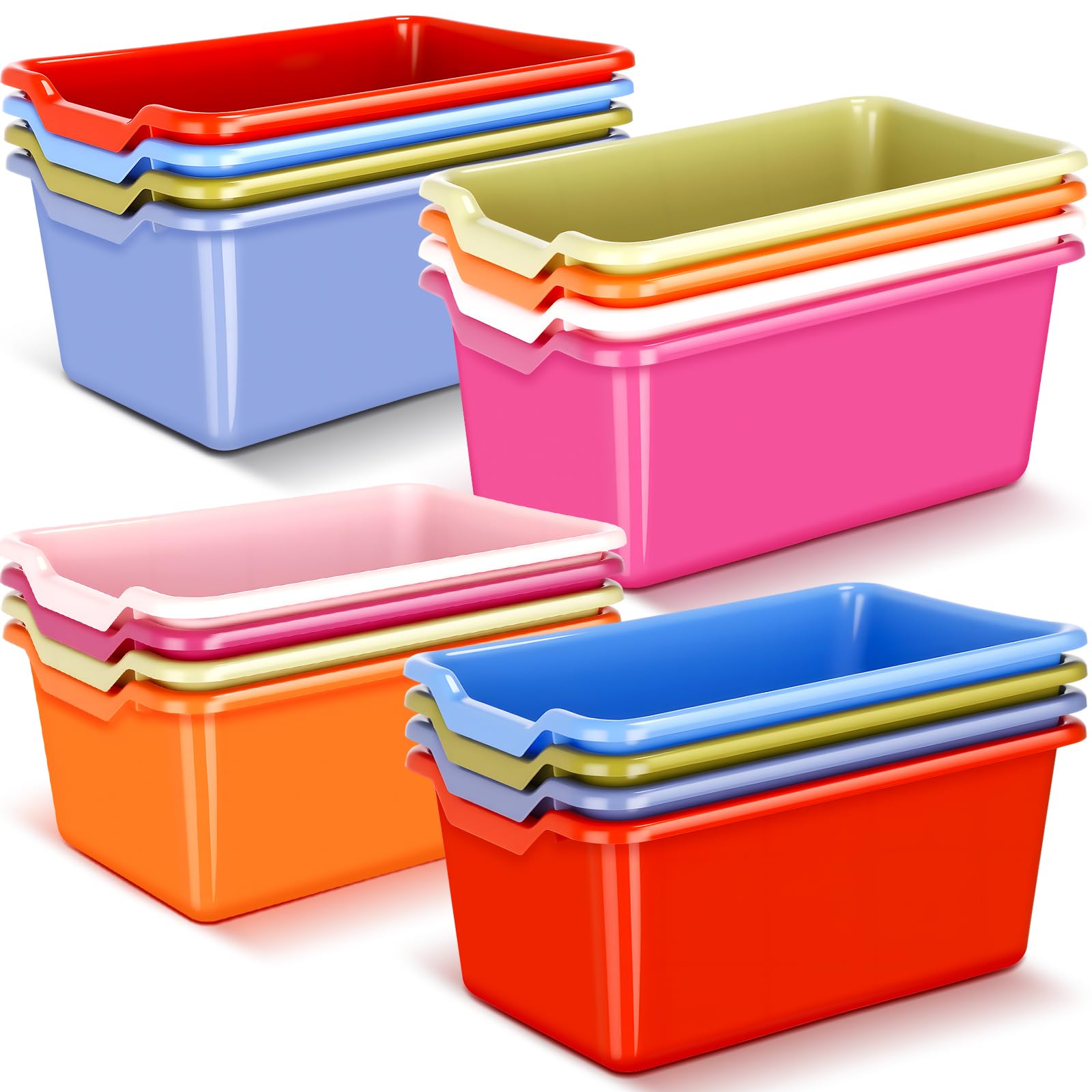 Photo 1 of Dandat 16 Pcs Book Bins for Classroom Library Plastic Cubby Storage Bins Organization Scoop Front Stackable Toy Storage Tubs Containers for School Office Home Nursery Playroom(Vintage Color)