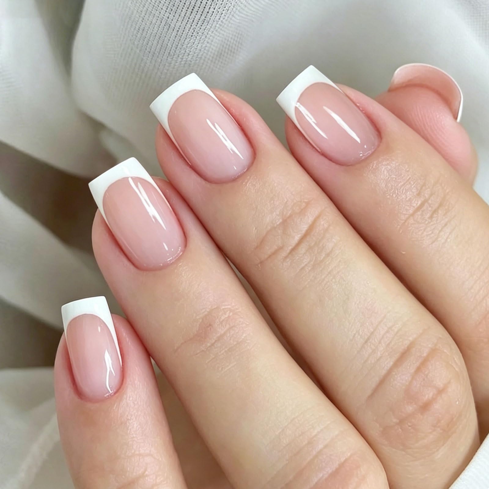 JMEOWIO Gel Nail Stickers Beige French Tip Semi Cured Gel Nail Strips Wraps UV/LED Nails Art Design Decoration Accessories