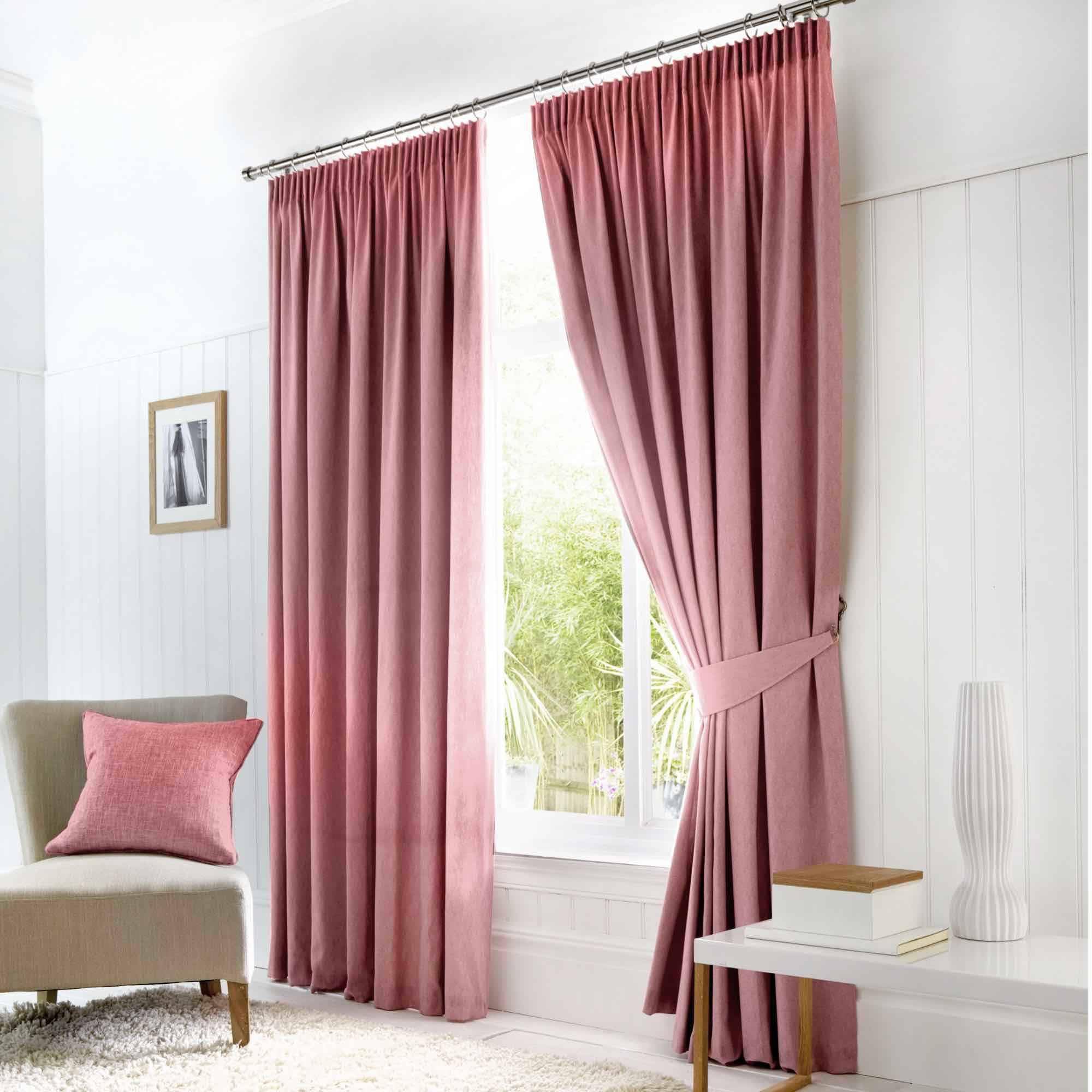 Fusion Dijon Blackout Pencil Pleat Lined Curtains, Blush, 66 x 72 Inch