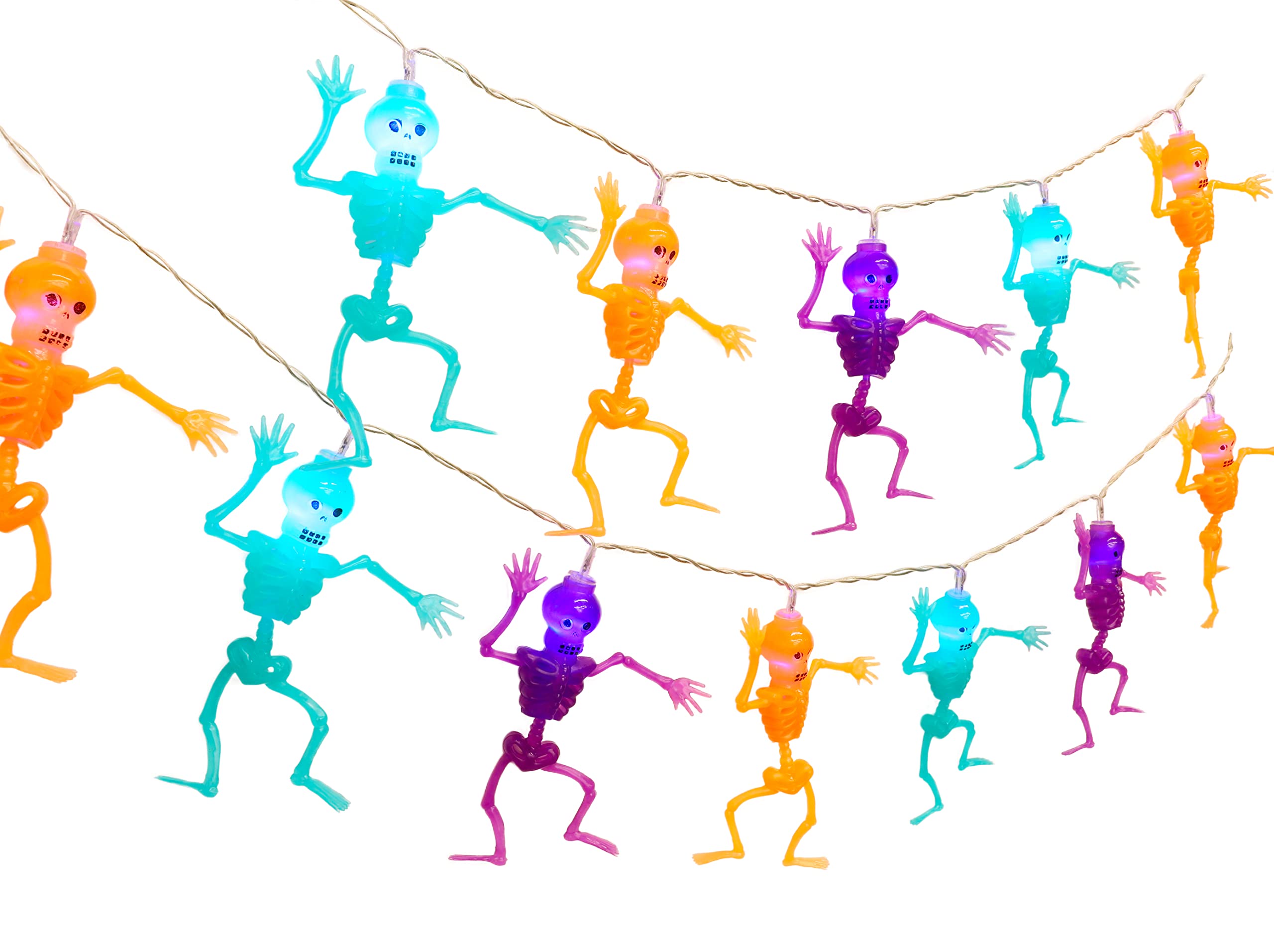 Christmas Concepts® 20 Halloween Skeleton Lights with Blue LED Lights - 1.8m Length - Halloween Lights - Battery Operated