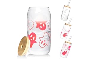 ANOTION ANOITON Halloween Coffee Cups, Color Changing Ghost Cups Halloween Decorations Indoor Halloween Cups Pink Ghost Tumbler Halloween Party Supplies Halloween Ghost Gifts 18 oz High Borosilicate Glass Cup