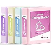 SUNEE 3 Ring Binder 1.5 Inch D Ring, Clear View Binder Three Ring PVC-Free (Fit 8.5x11 Inches) for School or Office Supplies, Assorted Pastel, 4 Pack
