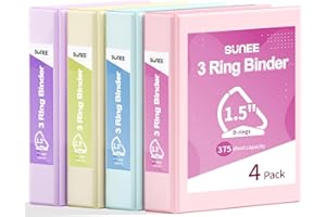 SUNEE 3 Ring Binder 1.5 Inch D Ring, Clear View Binder Three Ring PVC-Free (Fit 8.5x11 Inches) for School or Office Supplies, Assorted Pastel, 4 Pack