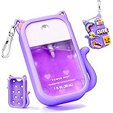 Metyond Silicone Case Compatible with Touchland Hand Sanitizer Spray 1 FL OZ/30ML, Portable Cat-shaped Case with 6 Charms and Keychain, Cute Hand Sanitizer Spray Accessory (1PCS Purple)