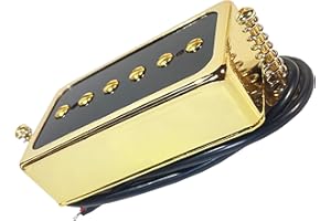 LAMSAM P90 Tone Pickup, Humbucker-sized Single Coil Neck Pick-up Loaded Rubber Magnets, as Replacement Parts for Standard-Humbucker Sized Pickup on Electric Guitar, Gold-90GN