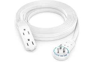 Maximm Cable 15 Ft 360° Rotating Flat Plug Extension Cord/Wire, 16 AWG Multi 3 Outlet Extension Wire, 3 Prong Grounded Wire - White - UL Certified