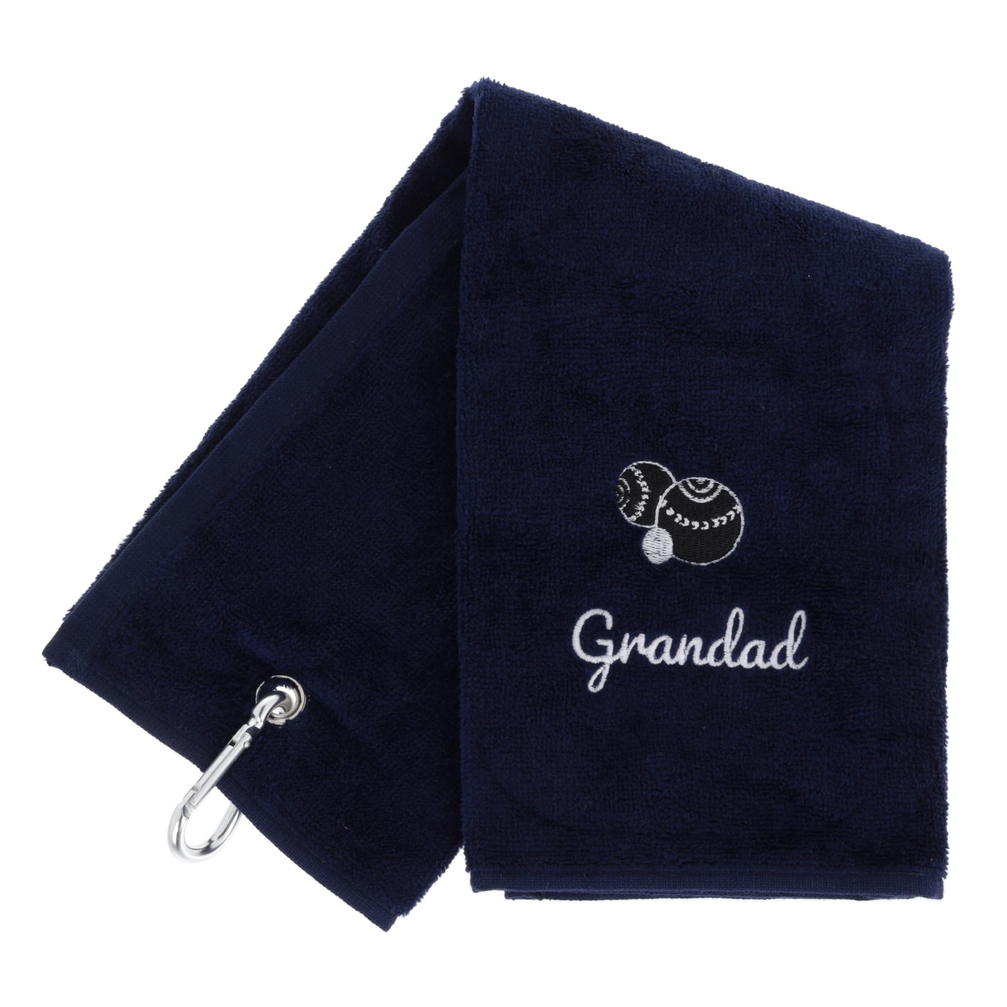 Always Looking Good Embroidered Navy Lawn Bowls Towel for Grandad Tri Fold Luxury Velour 50cm x 40cm Custom Bowling Towel with Carabiner Cip Bowling Gifts for Grandad