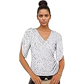 SEVOBA PROM Womens Sequin Tops 3/4 Sleeve Sparkly Tops V Neck Velvet Sequin Shirt Concert Party Club Glitter Top