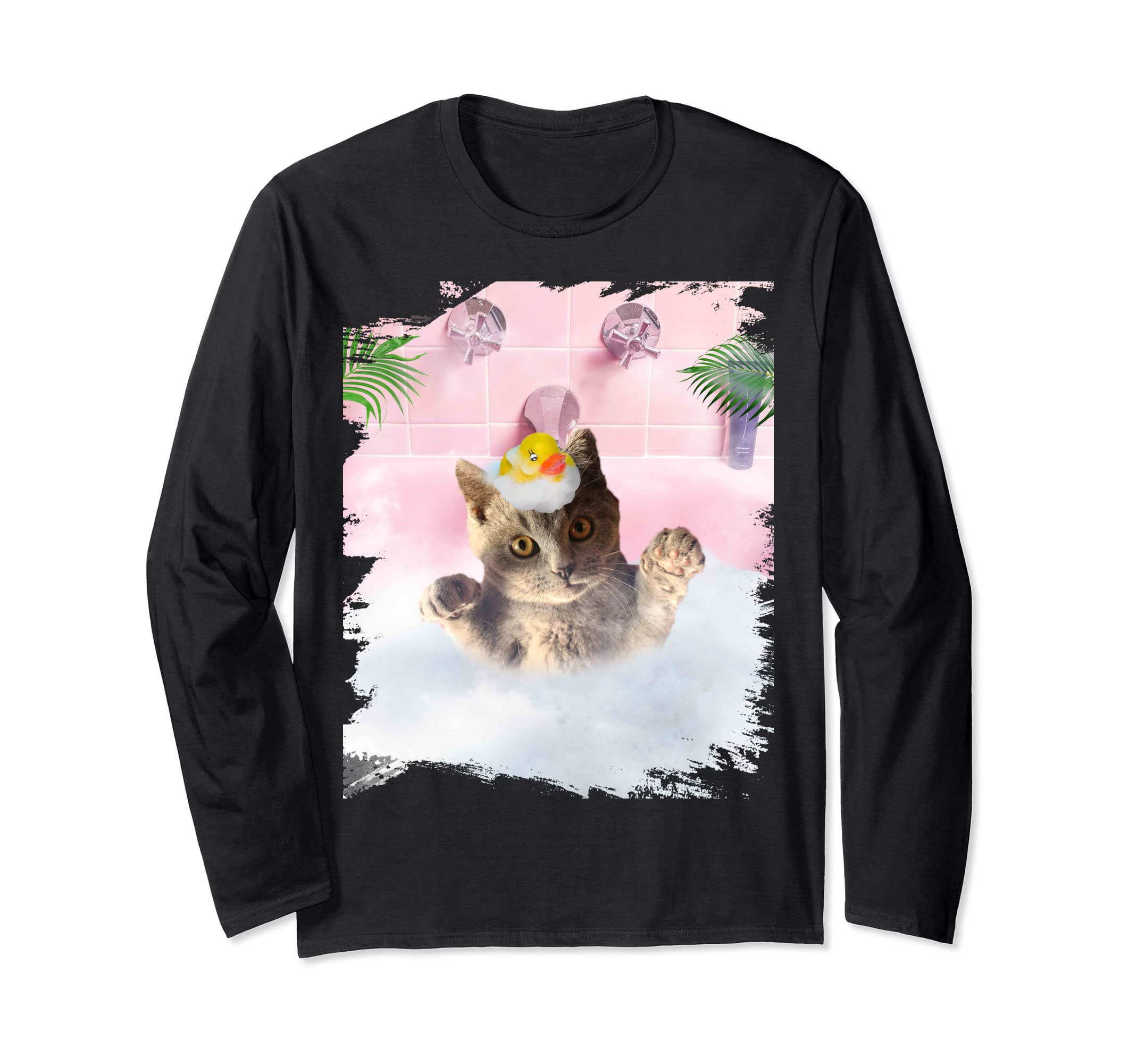 Cute Self-Care Bathing Kitty Cat Palm Bath Long Sleeve T-Shirt
