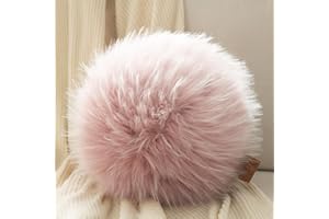 ASHLER HOME DECO Ashler Plush Round Pillows, Ball Throw Pillow with Handle, Faux Fur Luxury Soft Decorative Cushion, Modern Home Decor Fluffy Round Pillow for Sofa, Bed, Chair, Light Pink, 12 x 12 inch