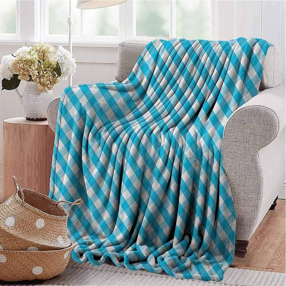 Checkered Newborn Toddler Bedding Blanket Diagonal Stripes in Aqua