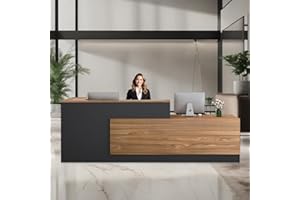 YTELANTIVO Modern L-Shaped Reception Desk, Large Wooden Commercial Receptionists Desk, Reception Desk with Counter, Lockable Drawers, Door Cabinet and Front Desk Reception Counter (Right 110.24"x23.6"x41.3")
