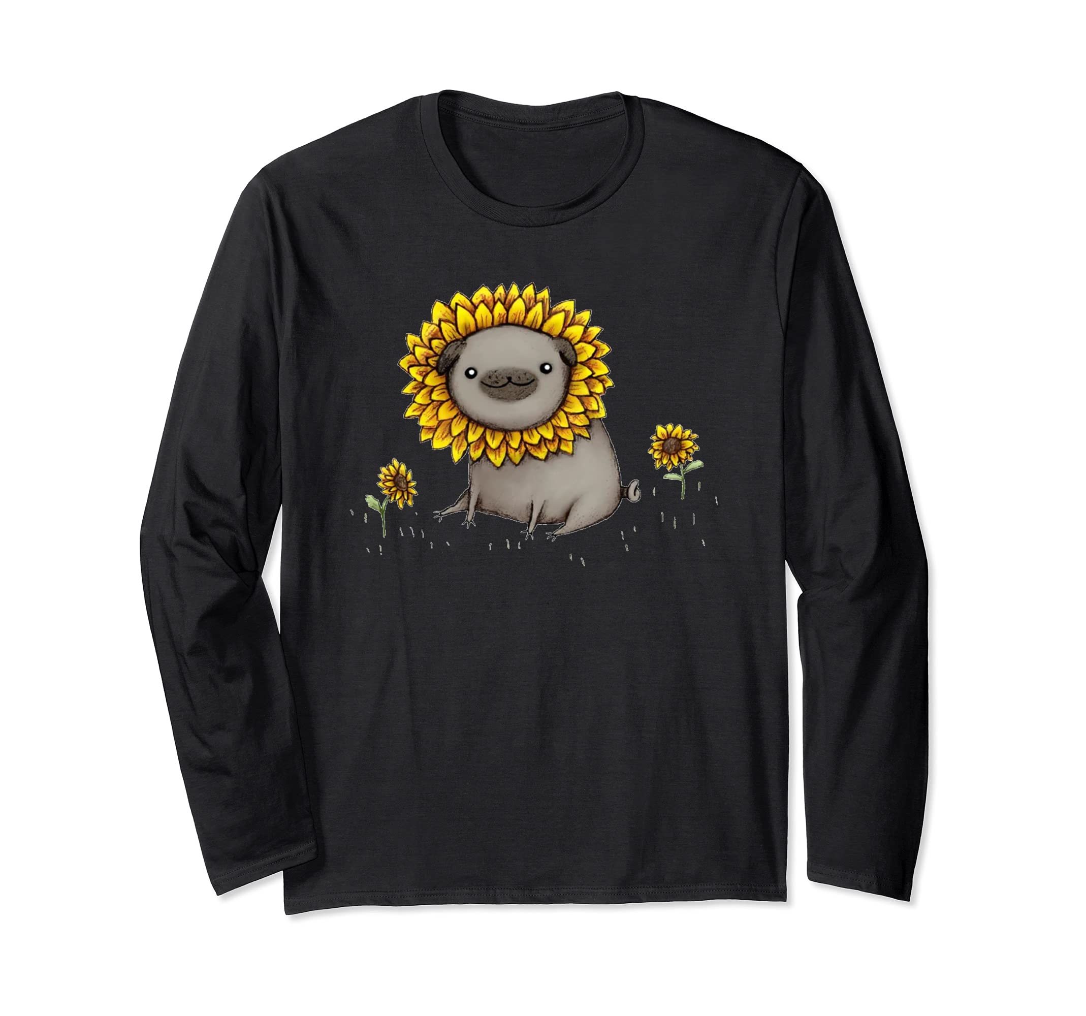 Sweet dog surrounded by sunflowers, cute, beautiful nature Long Sleeve T-Shirt