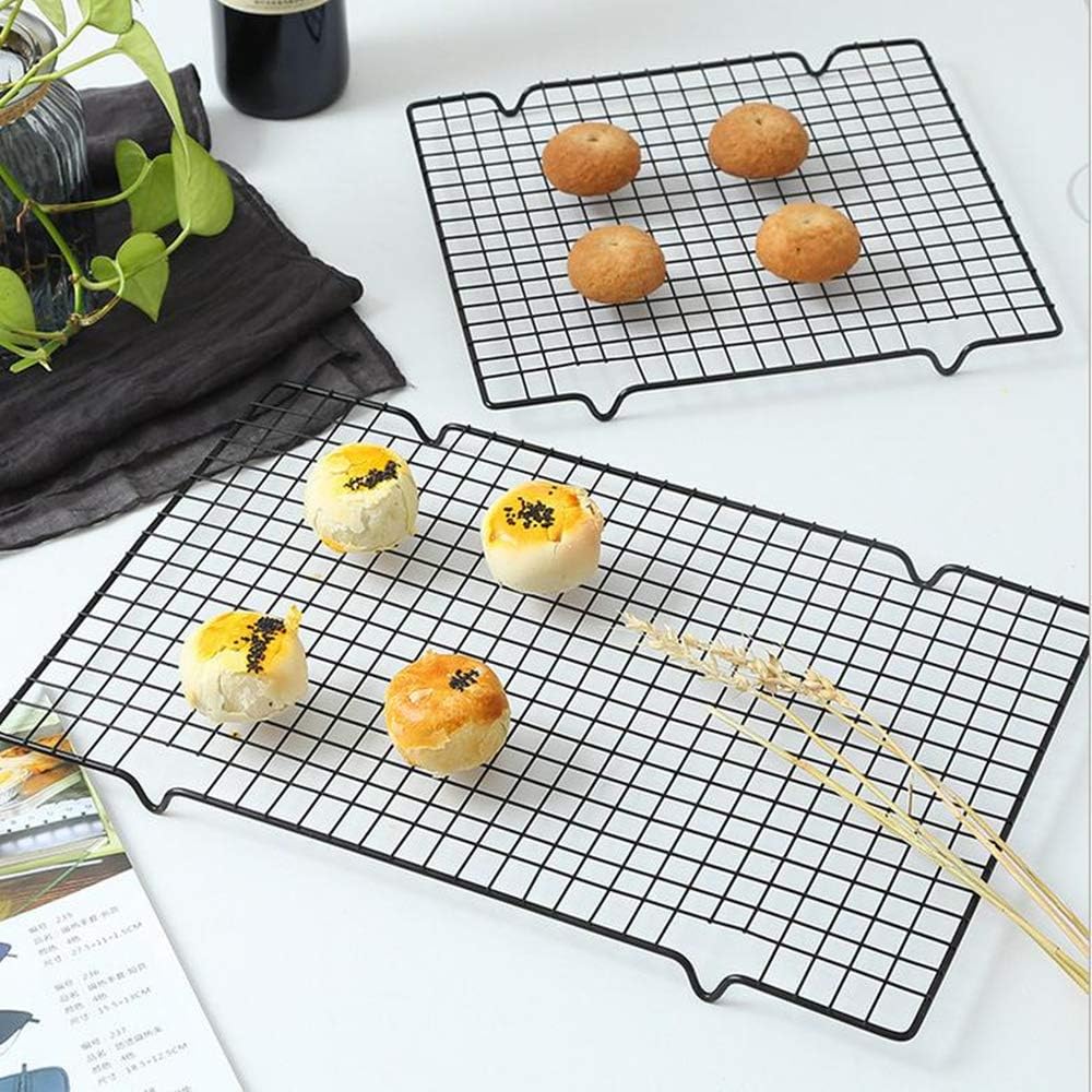2 Pack Steel Wire Baking Oven Roasting Cooking Grilling Cooling Rack Black - 16" x 10": Kitchen & Dining