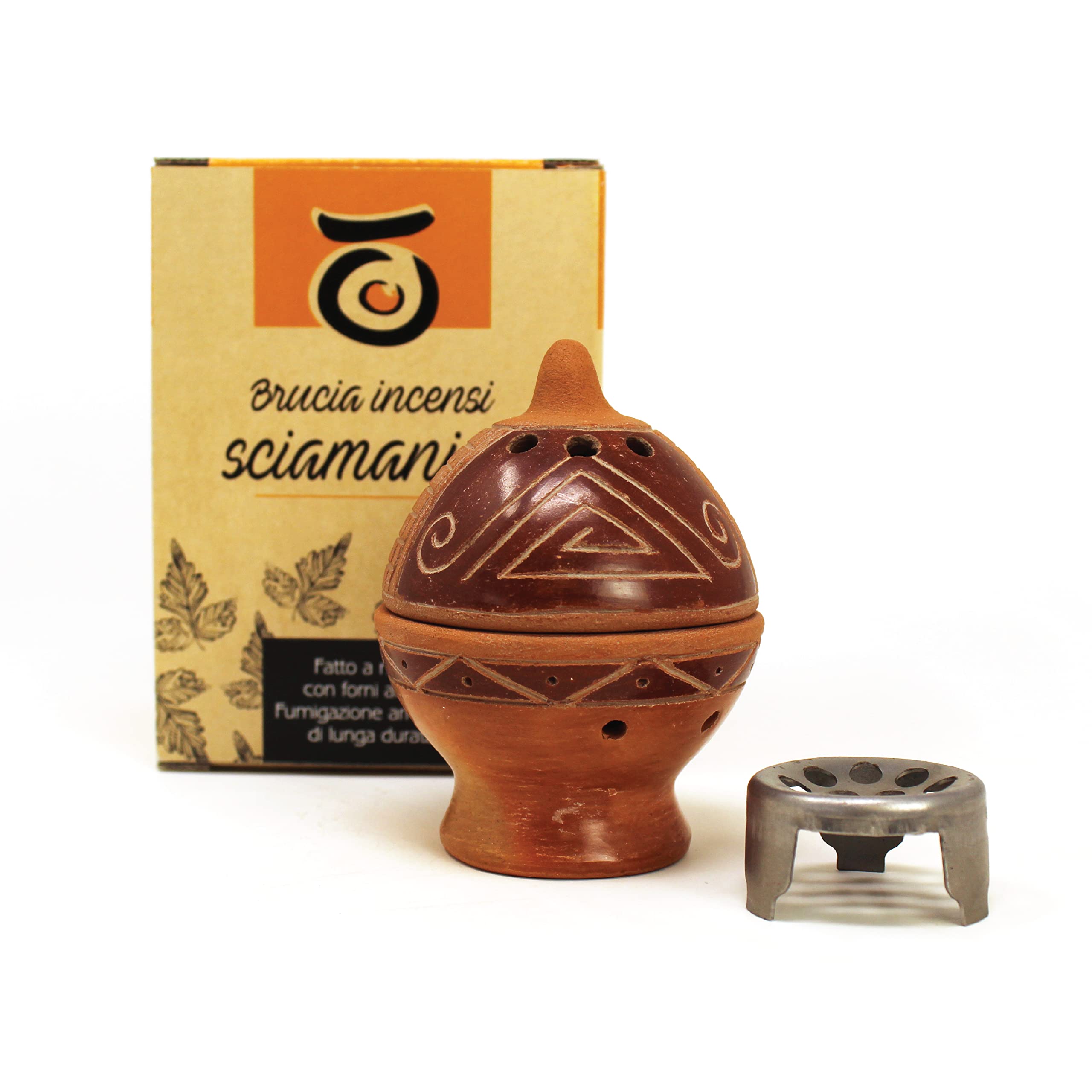 Palo Santo Incense burner in Terracotta – PALOSANTO Handmade Incense Holder - Suitable for cones, chips, powder, resins, herbs and charcoals - Traditional Mantena Palo Santo Burner