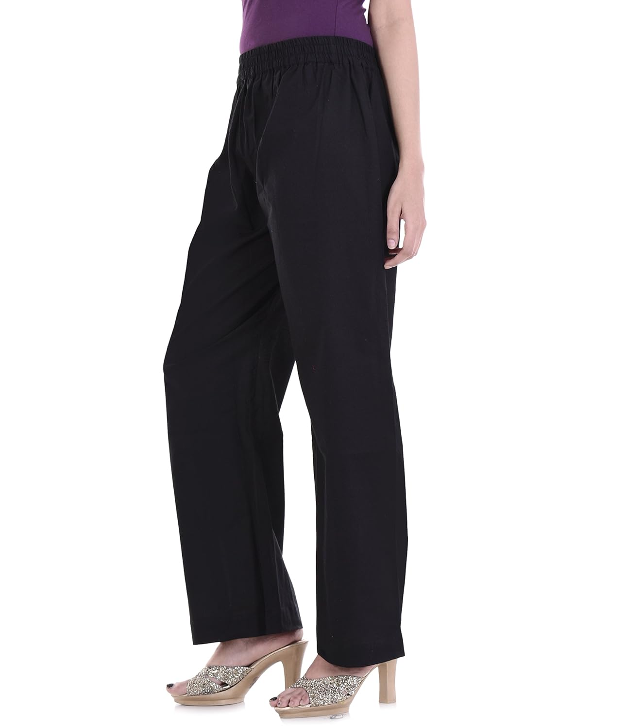 palakh women's cotton solid palazzo trouser (black)