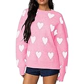 Cute Heart Sweater for Women Long Sleeve Crewneck Knitted Pullover Shirt Valentines Love Romantic Sweaters