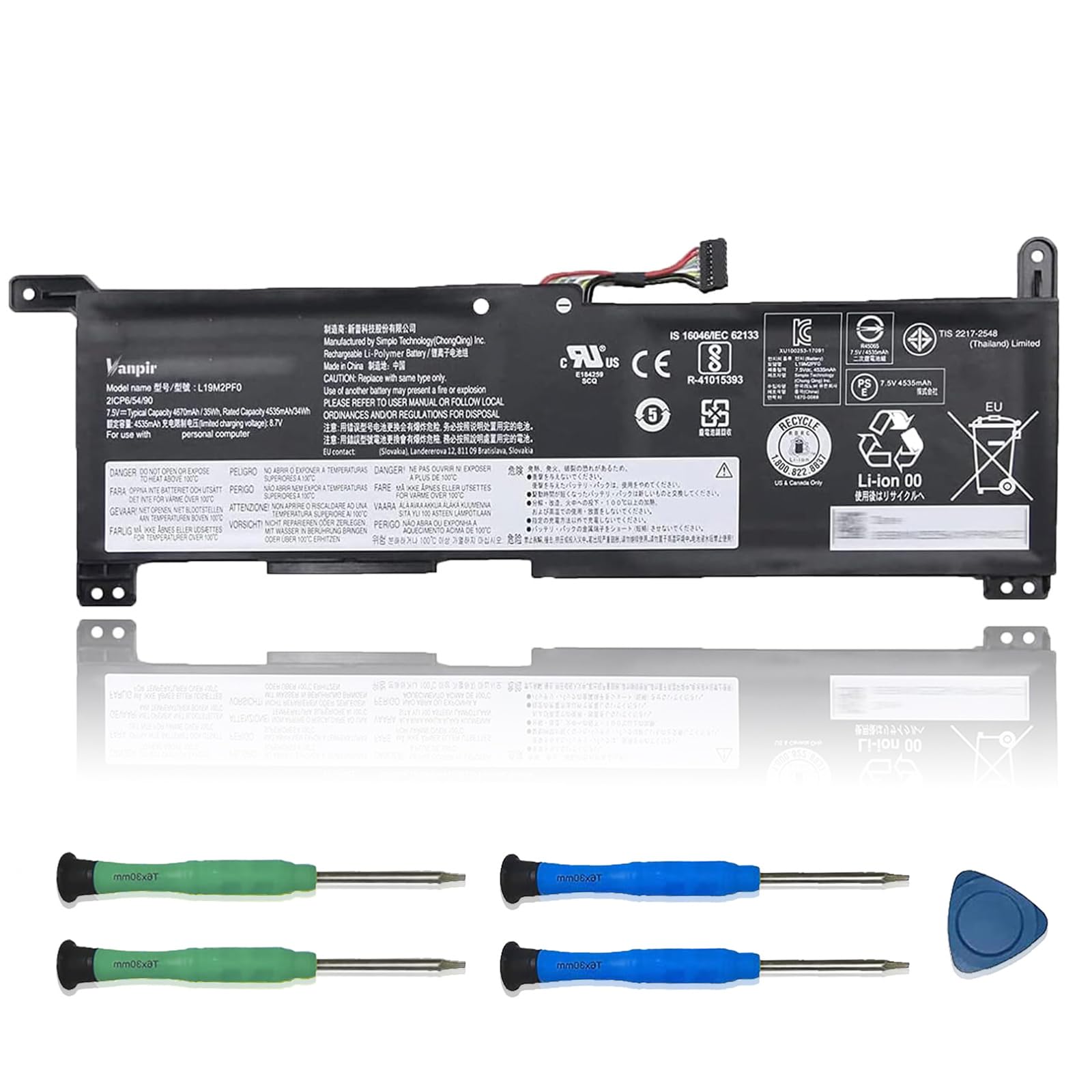 Photo 1 of VANPIR L19M2PF0 Laptop Battery Replacement for Lenovo Ideapad Slim 1-14AST-05 1-11AST-05 Series L16L2PB3 2ICP6/54/90 5B10V25257 5B10W67171