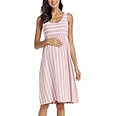 Ecavus Womens Maternity Tank Dress Stripe Color Block Sleeveless Knee Length for Baby Shower