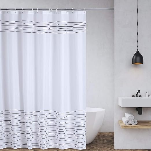Amazon Com Buzio Line Pattern Shower Curtain With 12 Curtain
