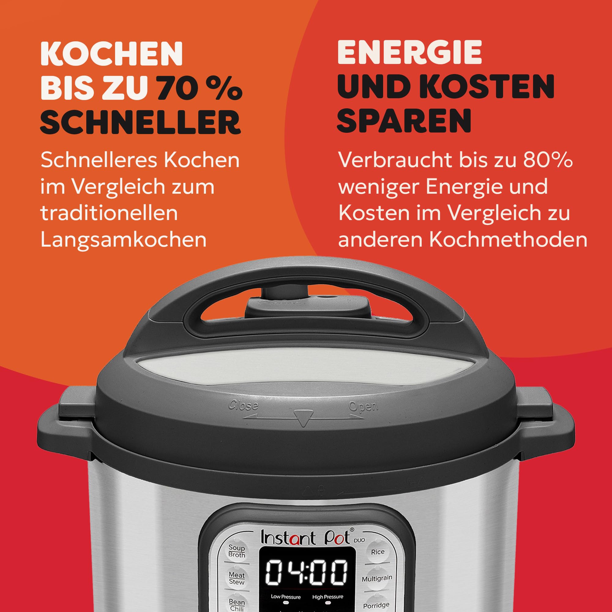 Instant Pot Duo 7-in-1-Multikocher 5,7 l – gebürstetes Edelstahl, großer Schnellkochtopf, Schongarer, Reiskocher, Sauteuse, Joghurtbereiter, Dampfgarer und Speisenwärmer, spülmaschinenfest 7
