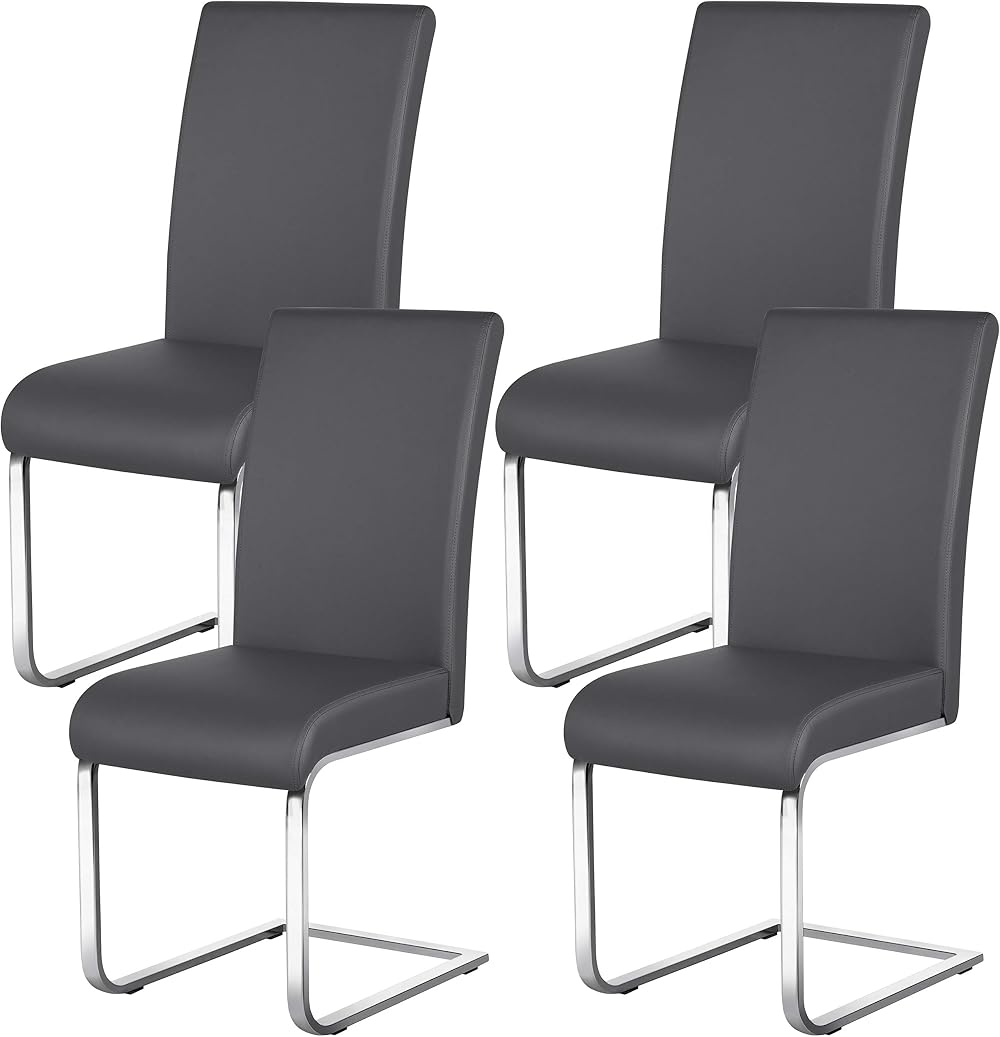 Yaheetech Modern Set of 4 Dining Chairs Leather PVC Chair with Metal Legs Dark