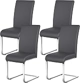 Yaheetech Modern Set of 4 Dining Chairs Leather PVC Chair with Metal Legs Dark