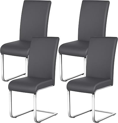 Yaheetech Modern Set of 4 Dining Chairs Leather PVC Chair with Metal Legs Dark