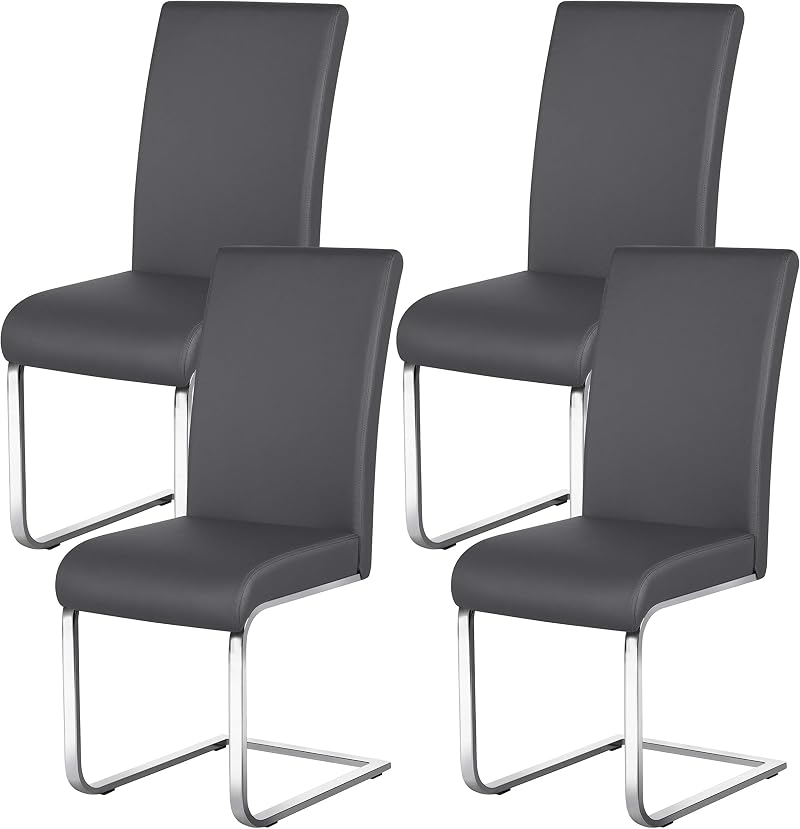 Yaheetech Modern Set of 4 Dining Chairs Leather PVC Chair with Metal Legs Dark