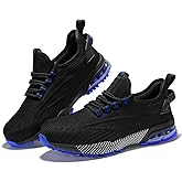 SPIEZ Composite Toe Shoes for Men Women, Lightweight Breathable Non Steel Toe Safety Shoes, Puncture Proof Slip Resistant Work Sneakers Black Blue/Black Yellow US5-12