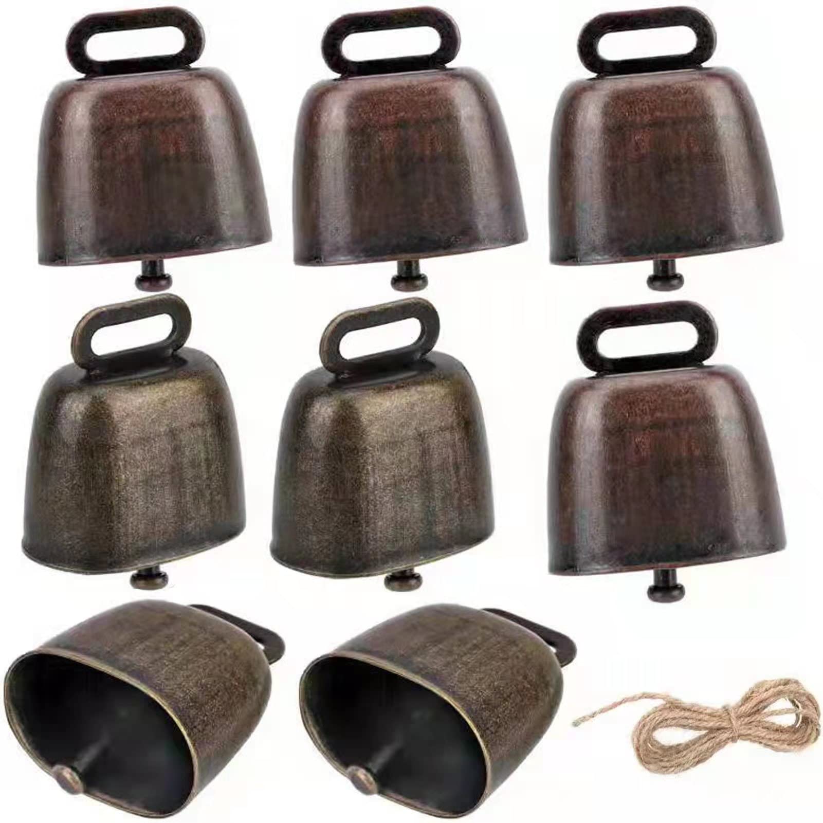 Pwsap 8 Pcs Cow Horse Sheep Grazing Copper Bells, Loud Bronze Bell Metal Red bronze Cow Bells, Cattle Farm Animal Copper, for Cattle goat Animal Farm Anti-Theft Accessories, Bring 3 Meters of Rope