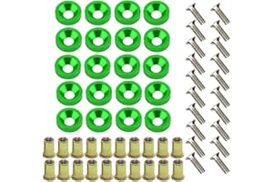 BAIYOOUAUTO 20 Pcs Aluminum Bumper Washer Bumper Washer Stainless Steel Bolt Carbon Steel Rivet Nuts Engine Dress Up Kit (Green)