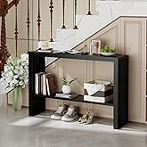 Bamboo Wood Console Table 47.2" Entryway Table, 2-Tier Farmhouse Narrow Sofa Table w/Storage Shelf, Couch Table Behind Sofa Easy Assembly for Entrance, Hallway, Living Room, Foyer (Black)