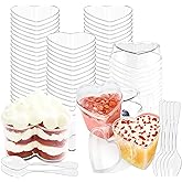 Yuxitia 50 Pcs Heart-Shaped Plastic Dessert Cups with Lids and Spoons, 5 oz Clear Parfait Cups for Valentine's Day, Birthday, Wedding, Christmas Anniversary Parties