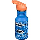 Klean Kanteen 12 oz Classic Kid's Water Bottle with Flip Seal Sport Cap & Straw - 100% Leakproof Cap - Durable Stainless Steel Material - Lightweight & Easy-Grip - BPA-Free - Sharks in Shades