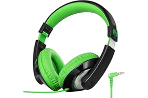 rockpapa Comfort Kids Headphones for School, Lightweight Childrens Boys Girls Teens Over-Ear Headphones Wired 3.5mm for CD DVD Player Tablet Phone Travel Black/Green