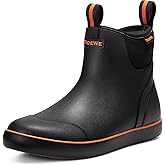 TIDEWE Deck Boots for Men, Waterproof Fishing Boots, Slip On Neoprene Rubber Ankle Rain Boots for Boating (Black Orange, Light Grey & Grey Brown, Size 7-14)