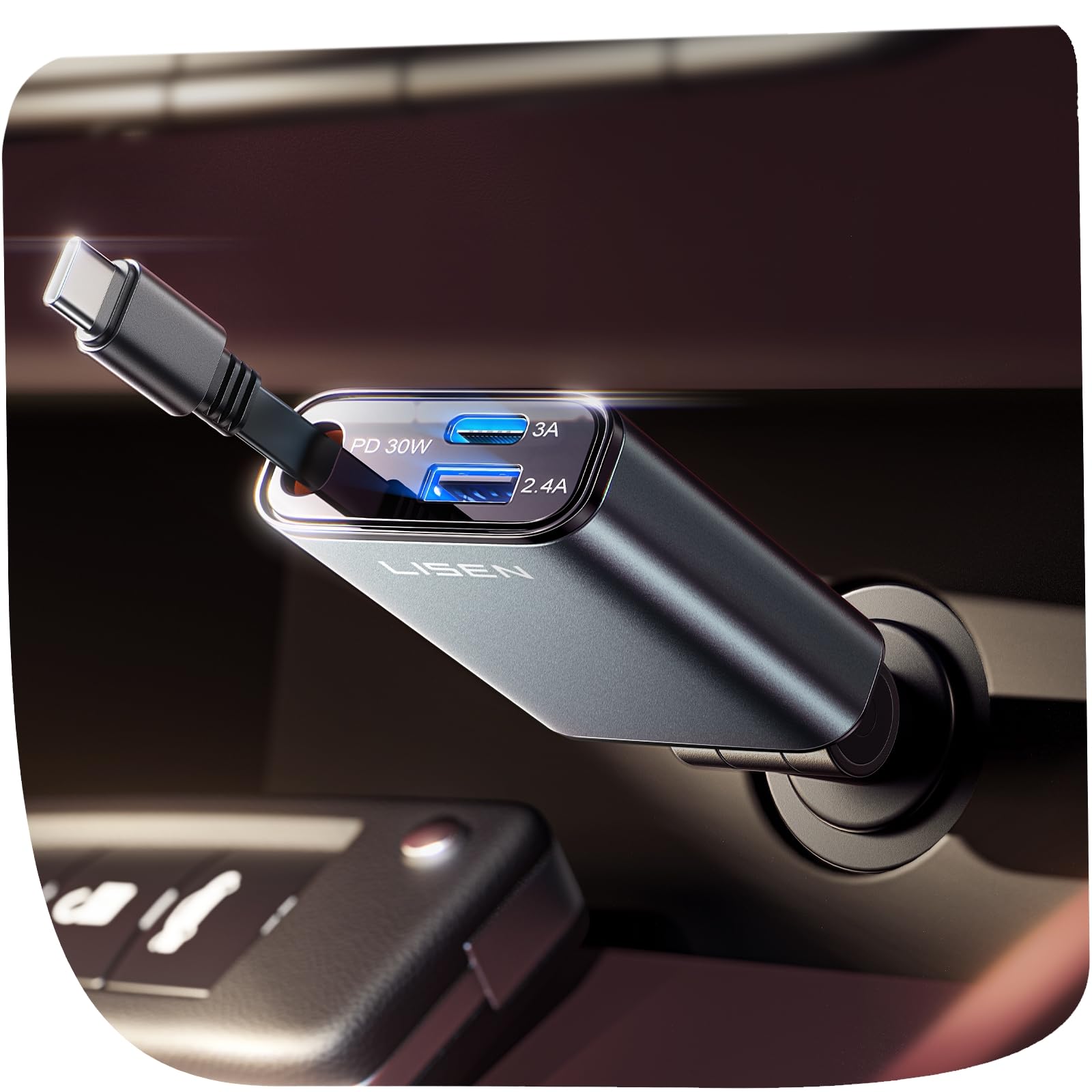 Photo 1 of LISEN iPhone 16/15 Car Charger USB C Fast Charging Retractable,?60% Less Space,Mini? 57W Fast iPhone 16/15 USBC Type C Charger for 17 iPhone 16 15 Pro Max Plus?Samsung Galaxy S25/24 Z?Android
