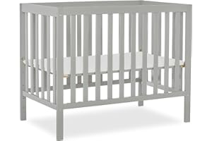 Dream On Me Edgewood 4-in-1 Convertible Mini Baby Crib in Cool Grey GreenGuard Gold & JPMA, Non-Toxic, Compact 40×25×33″ Design, Converts to Mini Daybed & Twin Bed (Rails to Buy) 1″ Mattress Pad