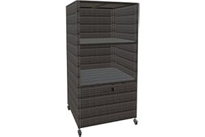 HOOYEAH Pool Towel Rack Outdoor, Waterproof PE Plastic Rattan Wicker Pool Storage Bins Storage Cabinet Organizer, Poolside Towel Caddy with Rolling Wheels for Hot Tub Spa Accessories,Brown