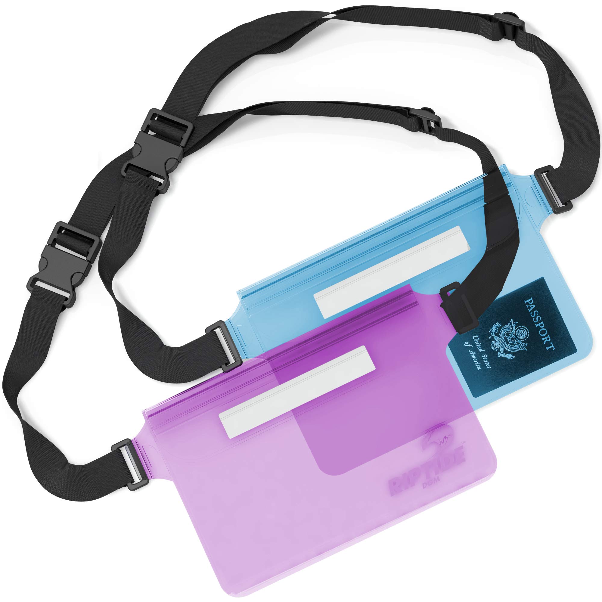 Waterproof Fanny Pack Pouch (2 Pack) for Men & Women Dry Bag Water Resistant with Adjustable Waist Strap - Protects Valuables at Water Sports (Blue & Violet)